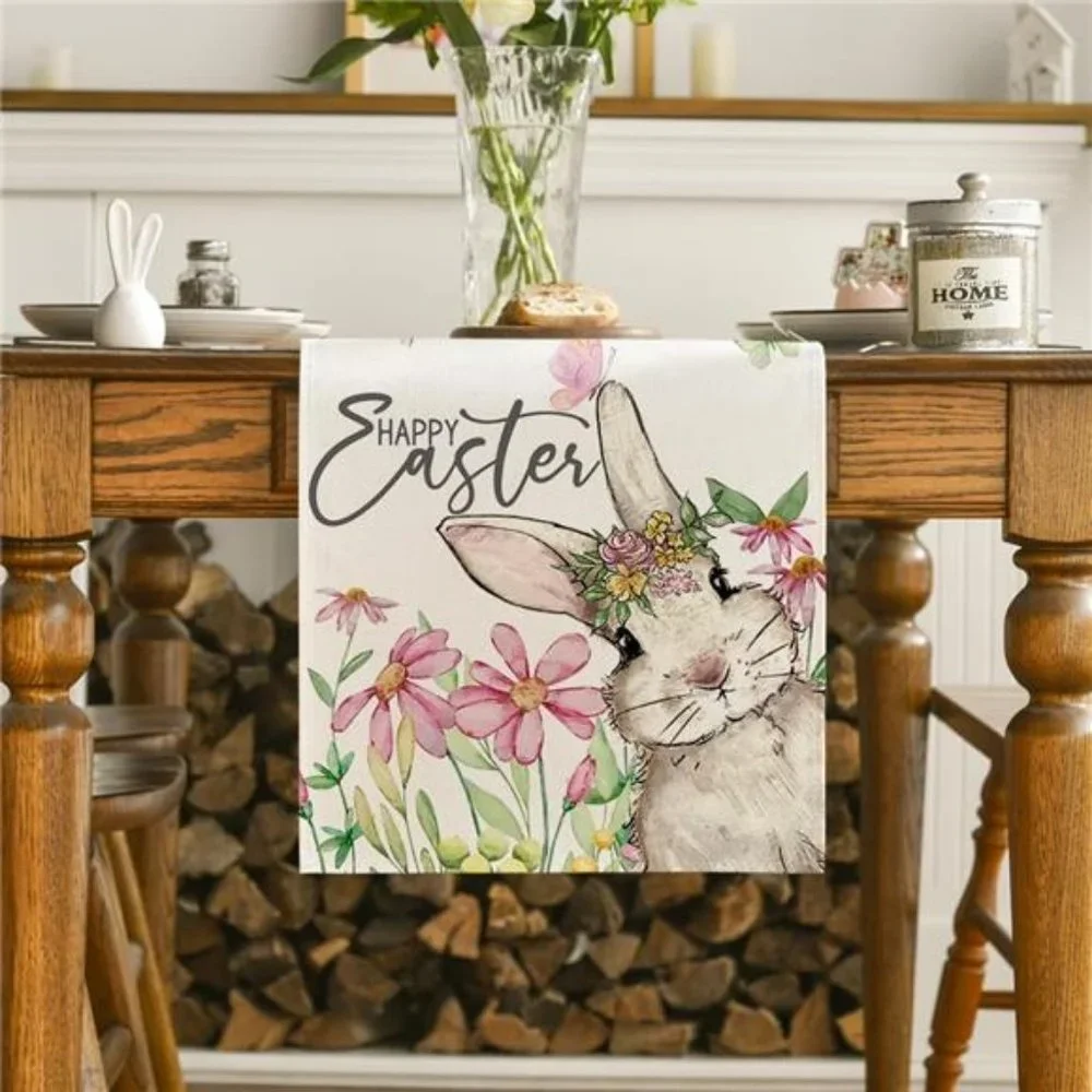 Easter Table Runner Floral Spring Cottage Farmhouse Decor Bunny Decorative Cloth